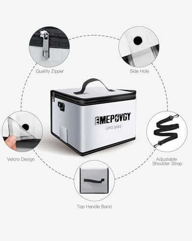 حقيبة آمنة للبطارية مقاومة للحريق، حقيبة حماية لتخزين البطارية مقاومة للانفجار للشحن والتخزين مع ضمادة محمولة 2 حزمة (9.65 × 8.46 × 7 بوصة، 8 × 3.54 × 4.33 بوصة) in Kuwait