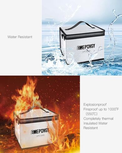 حقيبة آمنة للبطارية مقاومة للحريق، حقيبة حماية لتخزين البطارية مقاومة للانفجار للشحن والتخزين مع ضمادة محمولة 2 حزمة (9.65 × 8.46 × 7 بوصة، 8 × 3.54 × 4.33 بوصة) in Kuwait