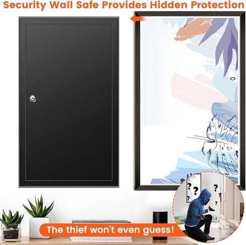 خزنة حائط طويلة 25.6 بوصة بين الأزرار، صندوق آمن مخفي قابل للقفل مع خطافات لمفاتيح المجوهرات، آمن على الحائط للأشياء الثمينة والأدوية، أسود in Kuwait