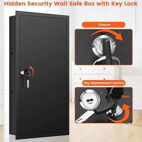 خزنة حائط طويلة 25.6 بوصة بين الأزرار، صندوق آمن مخفي قابل للقفل مع خطافات لمفاتيح المجوهرات، آمن على الحائط للأشياء الثمينة والأدوية، أسود in Kuwait