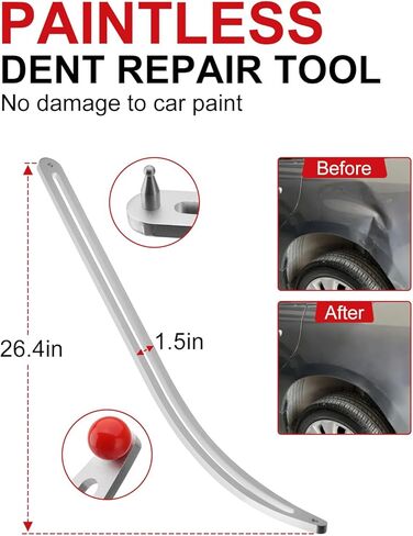 طقم أدوات سحب انبعاجات السيارة مكون من 11 قطعة، أدوات إصلاح أضرار هيكل السيارة بدون طلاء مع قضيب منحني، عتلة، مطرقة مطاطية، أقلام قابلة للفصل والإصلاح، رؤوس بديلة in Kuwait