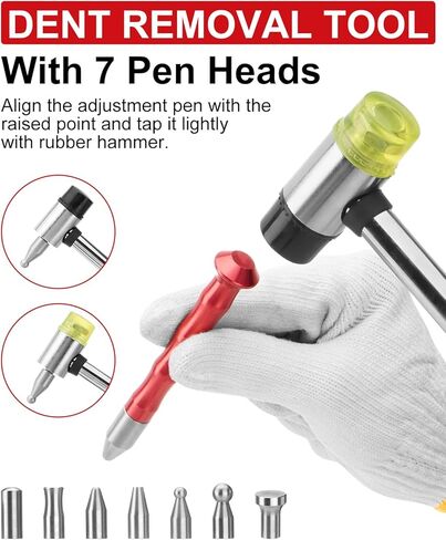 طقم أدوات سحب انبعاجات السيارة مكون من 11 قطعة، أدوات إصلاح أضرار هيكل السيارة بدون طلاء مع قضيب منحني، عتلة، مطرقة مطاطية، أقلام قابلة للفصل والإصلاح، رؤوس بديلة in Kuwait