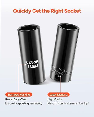 VEVOR Impact Socket Set 3/8" Drive, 50-Piece Standard SAE (5/16 to 3/4 inch) & Metric (8 to 22 mm) Size, Deep & Shallow, 6 Point, CR-V, Extension Bars, Universal Joint, Reducer, Hex Shank Adapter in Kuwait