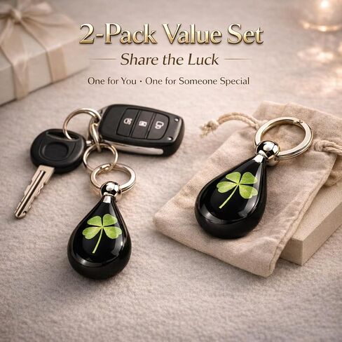 2PCS Lucky Four Leaves Clover Simulated Resin Keychains Perfit Gift to Catch the Luck Portable Metal Pendant (St. Patrick's Day Keychain, Valentine's Day Gift) in Saudi Arabia