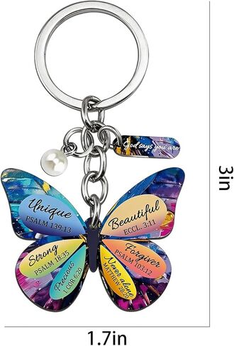 سلسلة مفاتيح على شكل فراشة أرجوانية للنساء، هدايا فراشة ملهمة مع قلب كريستال أرجواني وسحر لؤلؤي، إكسسوارات حلقة مفاتيح على شكل فراشة زهرية للأصدقاء وهدايا عيد الأم in Kuwait