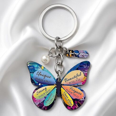 سلسلة مفاتيح على شكل فراشة أرجوانية للنساء، هدايا فراشة ملهمة مع قلب كريستال أرجواني وسحر لؤلؤي، إكسسوارات حلقة مفاتيح على شكل فراشة زهرية للأصدقاء وهدايا عيد الأم in Kuwait