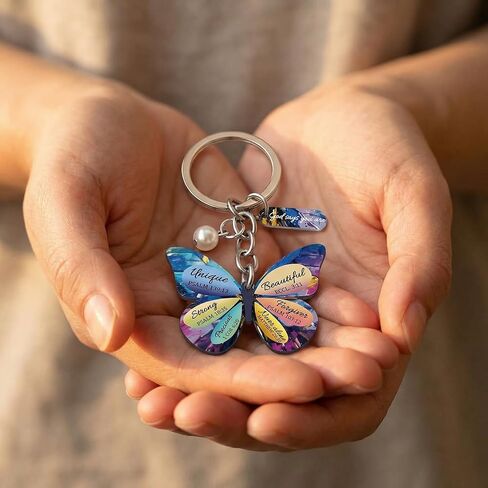 سلسلة مفاتيح على شكل فراشة أرجوانية للنساء، هدايا فراشة ملهمة مع قلب كريستال أرجواني وسحر لؤلؤي، إكسسوارات حلقة مفاتيح على شكل فراشة زهرية للأصدقاء وهدايا عيد الأم in Kuwait