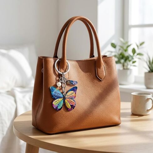 سلسلة مفاتيح على شكل فراشة أرجوانية للنساء، هدايا فراشة ملهمة مع قلب كريستال أرجواني وسحر لؤلؤي، إكسسوارات حلقة مفاتيح على شكل فراشة زهرية للأصدقاء وهدايا عيد الأم in Kuwait