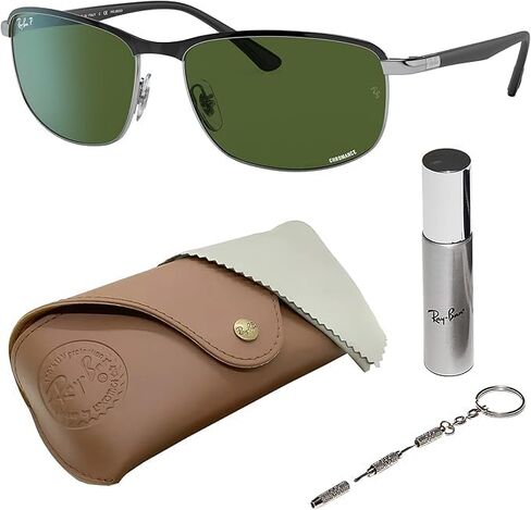 نظارات شمسية مستقطبة من Ray-Ban RB3671CH CHROMANCE مع مجموعة أدوات النظارات - وسادات أنف قابلة للتعديل - نظارة شمسية مربعة مثالية للارتداء الرسمي والعادي in Saudi Arabia