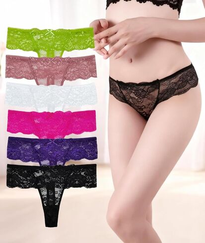 6 Pcs Women's Lace Thong Underwear,Lace Sexy Thong Briefs in Saudi Arabia
