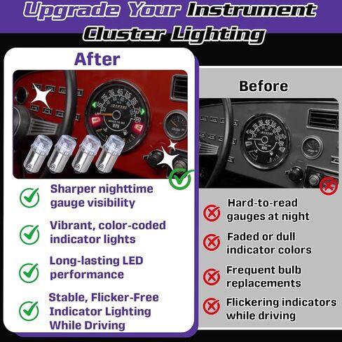 طقم استبدال لمبة LED مجموعة 8 قطع لعداد السرعة لسيارة Jeep CJ5 CJ7 CJ8 Scrambler، قاعدة حربة مصغرة BA9S، 4 مصابيح LED بيضاء / 2 خضراء / 2 حمراء، تعزز وضوح لوحة القيادة in Kuwait