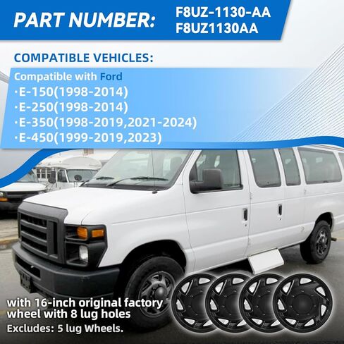 أغطية العجلات F8UZ-1130-AA متوافقة مع Ford E-150(1998-2014)/E-250(1998-2014)/E-350(1998-2019,2021-2024)/E-450(1999-2019,2023) مجموعة أغطية العجلات/عجلات مقاس 16 بوصة باللون الأسود (مجموعة من 4) F8UZ1130AA in Saudi Arabia