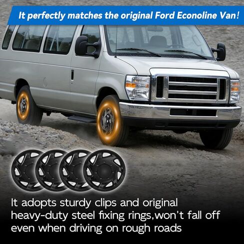 أغطية العجلات F8UZ-1130-AA متوافقة مع Ford E-150(1998-2014)/E-250(1998-2014)/E-350(1998-2019,2021-2024)/E-450(1999-2019,2023) مجموعة أغطية العجلات/عجلات مقاس 16 بوصة باللون الأسود (مجموعة من 4) F8UZ1130AA in Saudi Arabia