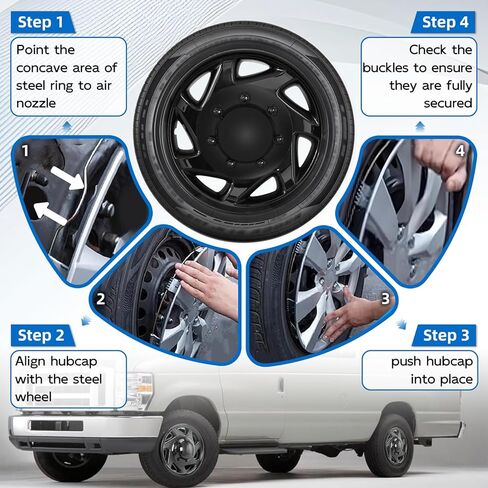أغطية العجلات F8UZ-1130-AA متوافقة مع Ford E-150(1998-2014)/E-250(1998-2014)/E-350(1998-2019,2021-2024)/E-450(1999-2019,2023) مجموعة أغطية العجلات/عجلات مقاس 16 بوصة باللون الأسود (مجموعة من 4) F8UZ1130AA in Saudi Arabia