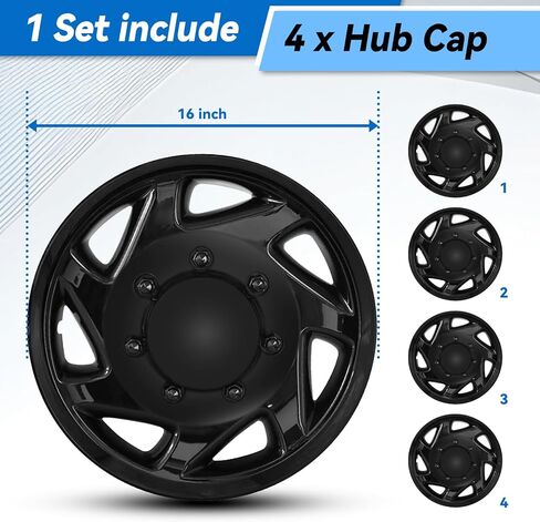 أغطية العجلات F8UZ-1130-AA متوافقة مع Ford E-150(1998-2014)/E-250(1998-2014)/E-350(1998-2019,2021-2024)/E-450(1999-2019,2023) مجموعة أغطية العجلات/عجلات مقاس 16 بوصة باللون الأسود (مجموعة من 4) F8UZ1130AA in Saudi Arabia