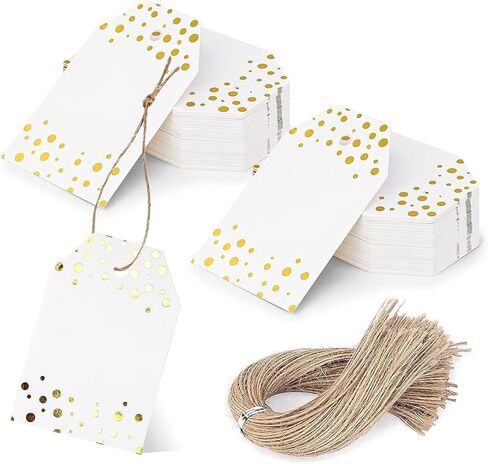 SallyFashion 80PCS Foil Gold Dots Gift Tags, Hang Tags with String Metallic Gold Dots Present Tags for Wedding Gift Wrapping Birthday Party Favors in Kuwait