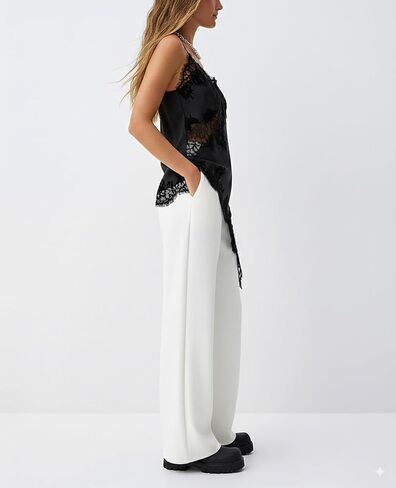 Women Stain Lace Long Cami Top Y2K Silk Lace Trim Asymmetrical Side Split High Low Slip Dress Ging Out Streetwear in Saudi Arabia