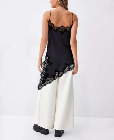 Women Stain Lace Long Cami Top Y2K Silk Lace Trim Asymmetrical Side Split High Low Slip Dress Ging Out Streetwear in Saudi Arabia