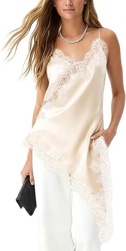 Women Stain Lace Long Cami Top Y2K Silk Lace Trim Asymmetrical Side Split High Low Slip Dress Ging Out Streetwear in Saudi Arabia