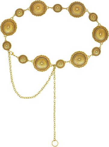 Western Concho Chain Belts for Women Adjustable Boho Metal Cowgirl Waist Belt for Dresses, Jeans, Country Concerts in Kuwait
