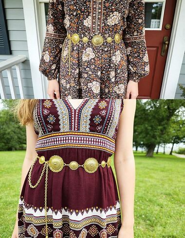 Western Concho Chain Belts for Women Adjustable Boho Metal Cowgirl Waist Belt for Dresses, Jeans, Country Concerts in Kuwait