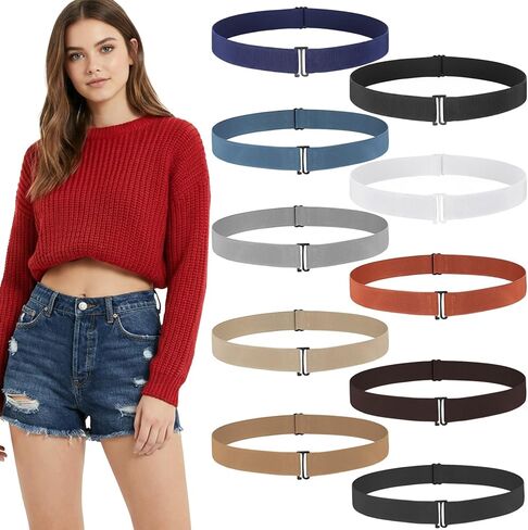 10 Pack No Show Crop Tuck Band, Adjustable Crop Top Tuck Waist Band Invisible Elastic Stretch Belts for Women Shirts Jeans Shirts in Saudi Arabia
