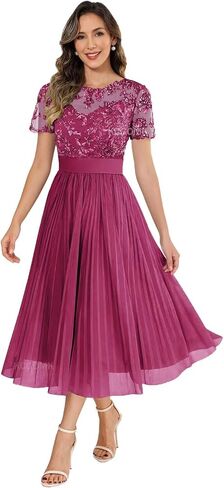 Women's Tea Length Mother of The Bride Dresses with Sleeves Lace Appliques Chiffon Formal Wedding Guest Gowns in Saudi Arabia