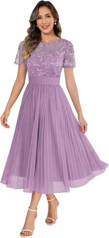 Women's Tea Length Mother of The Bride Dresses with Sleeves Lace Appliques Chiffon Formal Wedding Guest Gowns in Saudi Arabia