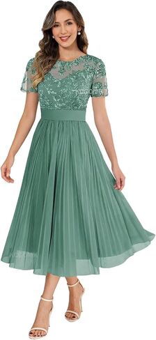 Women's Tea Length Mother of The Bride Dresses with Sleeves Lace Appliques Chiffon Formal Wedding Guest Gowns in Saudi Arabia