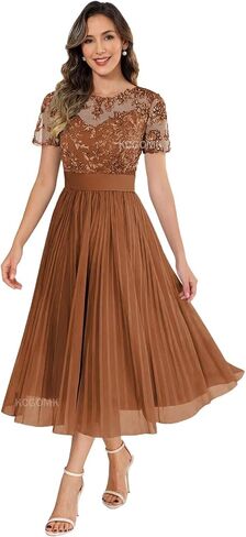 Women's Tea Length Mother of The Bride Dresses with Sleeves Lace Appliques Chiffon Formal Wedding Guest Gowns in Saudi Arabia