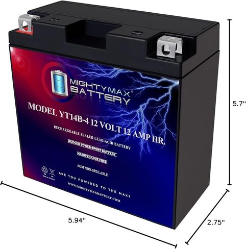 Mighty Max Battery YT14B-4 12V 12AH Replacement Battery Compatible With Yamaha XVS1100 V Star 1100 Custom 99-09 in Saudi Arabia