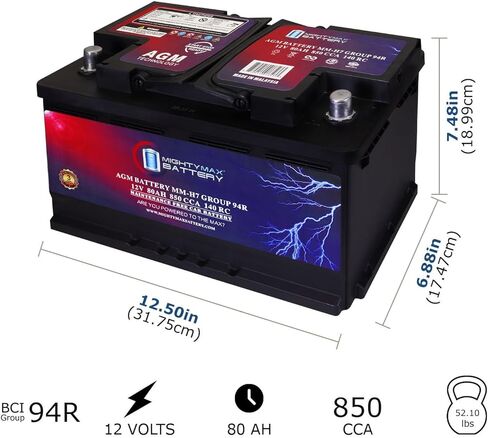 Mighty Max Battery MM-H7 Group 94R 12V 80AH 140RC 850 CCA Replacement Battery Compatible with Chevrolet Silverado 2500HD 3/4 Ton - Pickup 18-23 in Saudi Arabia