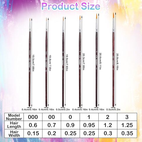 6 Pcs Rigger Brush Watercolor, Liner Brushes for Painting Extra Long Script Liner Brush Highly Flexible Fine Tip Paint Brushes for Acrylic Watercolor Oil Gouache in Saudi Arabia