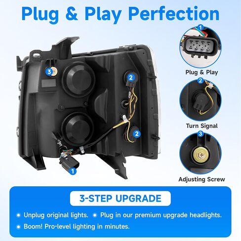 ELH LED Projector Sequential LED DRL Headlight Assembly Fit For 2007-2013 Chevy Silverado 1500 / 2500HD / 3500HD & 2014 Old Body Style((Black Housing Clear Relfector, LED Projector) in Saudi Arabia