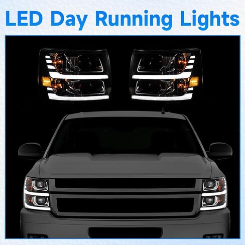 ELH LED Projector Sequential LED DRL Headlight Assembly Fit For 2007-2013 Chevy Silverado 1500 / 2500HD / 3500HD & 2014 Old Body Style((Black Housing Clear Relfector, LED Projector) in Saudi Arabia