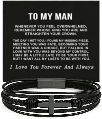 To My Man Leather Bracelet,Stainless Steel Valentine's Day Birthday Christmas Anniversary Fathers Gift Jewelrys for Your Boyfriend Or Husband in Kuwait