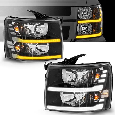 ELH LED Projector Sequential LED DRL Headlight Assembly Fit For 2007-2013 Chevy Silverado 1500 / 2500HD / 3500HD & 2014 Old Body Style((Black Housing Clear Relfector, LED Projector) in Saudi Arabia