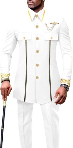 بدلات رجالية ملابس أفريقية بقصة ضيقة ومطرزة وسترة وسروال بصدر واحد ومجموعة ملابس رسمية in Kuwait