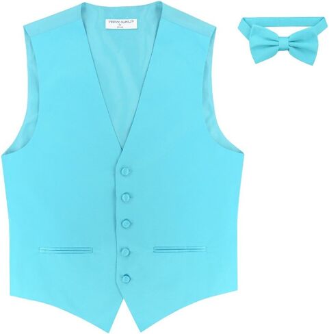Vesuvio Napoli Mens SLIM FIT Dress Vest BowTie HOT PINK FUCHSIA Bow Tie Handkerchief Set in Saudi Arabia