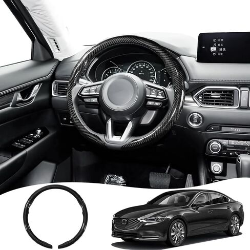 Car Steering Wheel Cover for Mazda 3, 5, 6, CX-3, CX-5, CX-30, CX-50, CX-9, CX-90, MX-5 Carbon Fiber Pattern Protective Cover - Black Compatible with 15-inch Wheels Decorative Modification Accessories in Kuwait