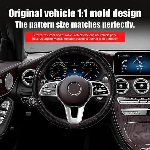 Car Steering Wheel Cover for Mazda 3, 5, 6, CX-3, CX-5, CX-30, CX-50, CX-9, CX-90, MX-5 Carbon Fiber Pattern Protective Cover - Black Compatible with 15-inch Wheels Decorative Modification Accessories in Kuwait