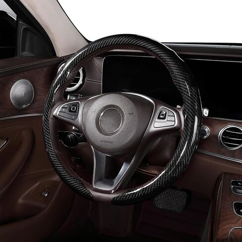 Car Steering Wheel Cover for Mazda 3, 5, 6, CX-3, CX-5, CX-30, CX-50, CX-9, CX-90, MX-5 Carbon Fiber Pattern Protective Cover - Black Compatible with 15-inch Wheels Decorative Modification Accessories in Kuwait