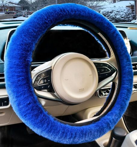 Winter Warm Fluffy Faux Bunny Fur Fuzzy Car Steering Wheel Cover for Universal Auto Steering Wheel 14-15-16 Inch, Texture Soft Crazy &Anti-Slip for Car SUV Pikup (GrayBlack) in Kuwait