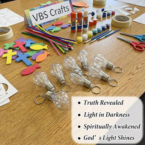 Cunno 20 Pcs 2026 Light Bulb Shaped Keychain VBS Decorations Mini Clear Plastic Bulb Keychain for VBS Project Backdrop Backdrop Accents, Display Boards, Hanging Decoration in Saudi Arabia