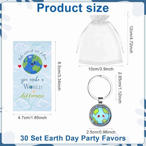 60 قطعة من هدايا حفلات يوم الأرض - 30 سلسلة مفاتيح ليوم الأرض - 30 بطاقة شكر - 30 حقيبة أورجانزا - إكسسوارات إنقاذ الكوكب - ستصنع عالمًا من الاختلاف - 2025 الوعي الأخضر للأطفال والنساء والرجال in Kuwait