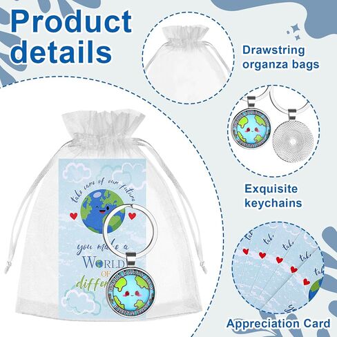 60 قطعة من هدايا حفلات يوم الأرض - 30 سلسلة مفاتيح ليوم الأرض - 30 بطاقة شكر - 30 حقيبة أورجانزا - إكسسوارات إنقاذ الكوكب - ستصنع عالمًا من الاختلاف - 2025 الوعي الأخضر للأطفال والنساء والرجال in Kuwait