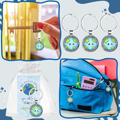 60 قطعة من هدايا حفلات يوم الأرض - 30 سلسلة مفاتيح ليوم الأرض - 30 بطاقة شكر - 30 حقيبة أورجانزا - إكسسوارات إنقاذ الكوكب - ستصنع عالمًا من الاختلاف - 2025 الوعي الأخضر للأطفال والنساء والرجال in Kuwait