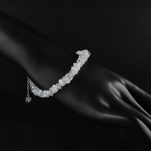Natural Raw Rainbow Moonstone Bracelets for Women, June Birthstone, Rough Gemstone Chakra Healing Crystals Jewelry, 925 Sterling Silver Chain 8 inch, Birthday Gifts For Her in Saudi Arabia