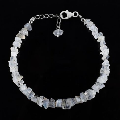 Natural Raw Rainbow Moonstone Bracelets for Women, June Birthstone, Rough Gemstone Chakra Healing Crystals Jewelry, 925 Sterling Silver Chain 8 inch, Birthday Gifts For Her in Saudi Arabia