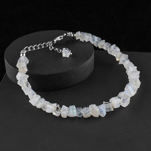 Natural Raw Rainbow Moonstone Bracelets for Women, June Birthstone, Rough Gemstone Chakra Healing Crystals Jewelry, 925 Sterling Silver Chain 8 inch, Birthday Gifts For Her in Saudi Arabia